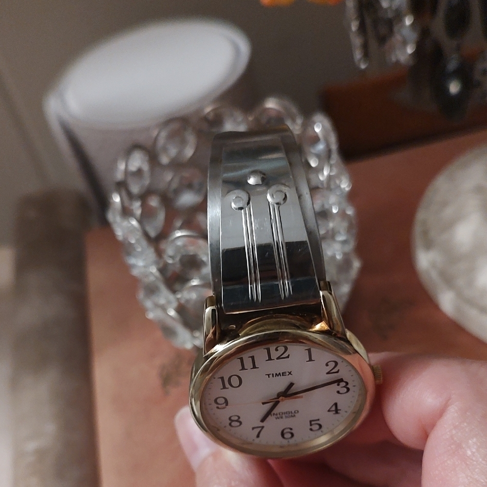 Vintage Don Juan Flatau Two-Tone Classic Stainless Steel Cuff  Indigo Face Timex - Picture 3 of 6